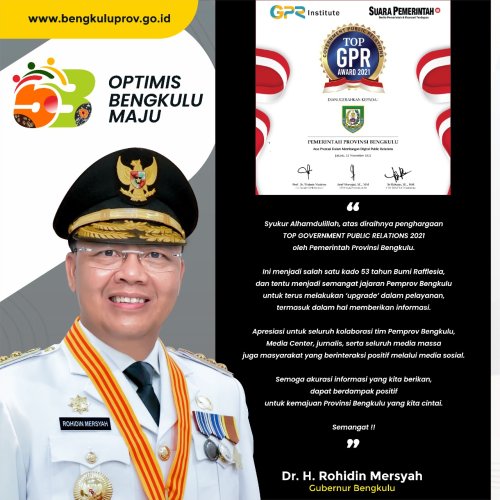 Pemprov Bengkulu Berhasil Raih Peringkat 2 TOP GPR Award 2021